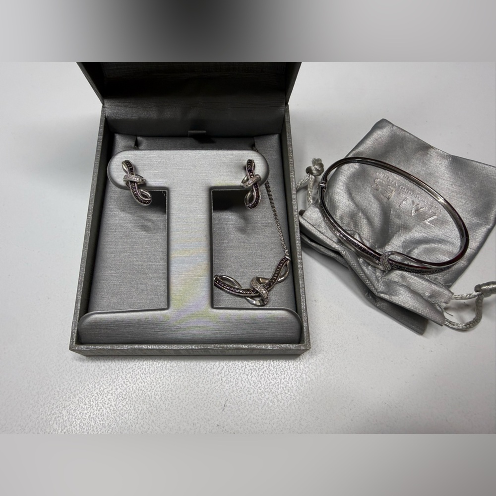 Sterling Silver Knot Bracelet Necklace and Earrings Set